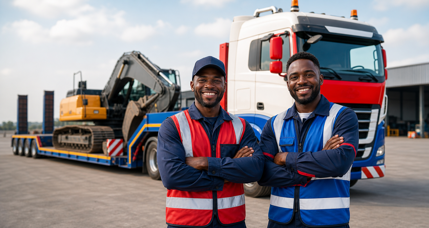 Smiling truck driver and logistics team member